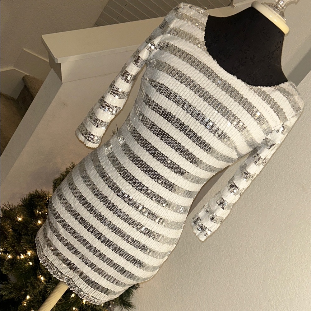 Silver and White Sequin Dress